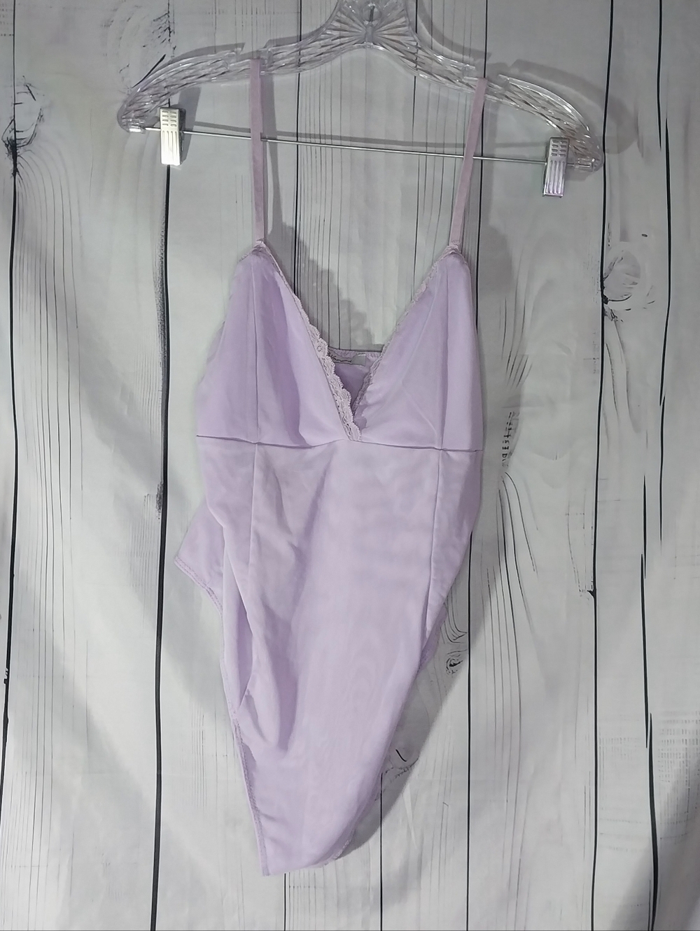 Revamped Lavender Lace-Trim Spaghetti Strap V-Neck Festical Y2K Bodysuit